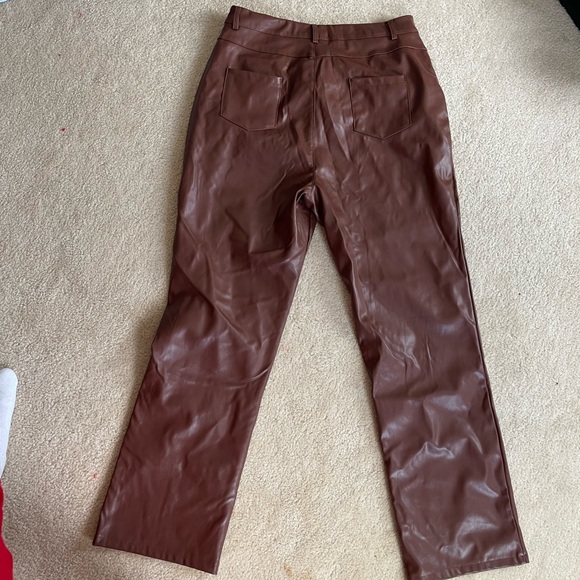 PRETTYLITTLETHING Brown Leather Pants Size 10 WORN TWICE - Picture 4 of 4